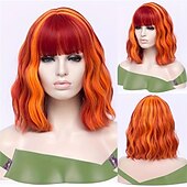 levne Syntetické trendy paruky-zvýraznění krátká kudrnatá vlnitá bobová paruka syntetická paruka s ofinou anime cosplay paruka na halloweenskou cosplay party paruky na vánoční večírek