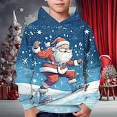 billiga Barnens jultröjor-Jul Pojkar 3D jultomten Huvtröja Pullover Långärmad 3D-tryck Höst Vinter Mode Streetwear Häftig Polyester Barn 3-12 år Utomhus Ledigt Dagligen Normal