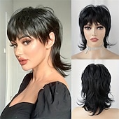 voordelige Synthetische trendy pruiken-korte blonde pruik shaggy gelaagde jaren 80 mul pruik pixie-cut pruik met pony krullend synthetisch natuurlijk nep haar vervangende pruiken voor vrouwen dagelijks feest cosplay kostuum gebruik