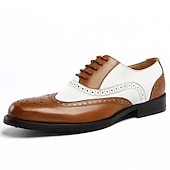 cheap Formal-Men&#039;s Black and White Brogue Oxford Shoes with Wingtip Design, Perforated Detailing for Formal Events and Parties Weddings