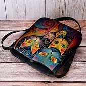 tanie Torby na ramię-artystyczna torebka crossbody z nadrukiem kota – żywa, abstrakcyjna torba damska na ramię do codziennego użytku i na prezent
