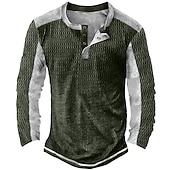 economico Maglietta casual Henley-Per uomo Maglietta Waffle Maglietta con bottoni Maglietta Maglia Henley a nido d&#039;ape Manica Lunga Henley Primavera &amp; Autunno Blocco di colori Vintage Designer Essenziale Patchwork Vacanza Streetwear