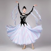 voordelige Ballroom danskleding-Ballroomdansen Kleding Gesplitst Kristallen / Bergkristallen Dames Prestatie Feest Lange mouw Netstof Tule Fluweel