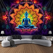 baratos Taquestres de Blacklight-tapeçaria de luz negra uv reativa brilha no escuro festa brilhante neon buda boho psicodélico psicodélico alucinante misty tapeçaria pendurada arte de parede mural para sala de estar quarto