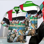 billiga Djurmönster-Kentucky Derby Herr Häst Skjorta Hawaii skjorta Knapp upp skjorta Kortärmad Tropisk Mode Hawaiisk Ledigt Hawaiisk Helgdag Sommar Vår Nedvikt Mönster Button-Down Roliga Kentucky Derbyskjortor Vit