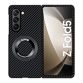 Недорогие Чехлы для Samsung-Чехол для телефона для Samsung Galaxy Z Fold 6 Z Fold 5 Z Fold 4 Z Fold 3 Z Fold 2 Книжка с подставкой Полноразмерная защитная установка Беспроводная зарядка Углеродное волокно