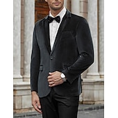 cheap Men&#039;s Blazers-Men&#039;s Velvet Blazer Blazer Business Formal Evening Wedding Party Fashion Casual Spring &amp;  Fall Polyester Plain Pocket Casual / Daily Single Breasted Two-button Blazer Black Red Blue Purple