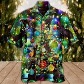 Christmas Men's Christmas Light Printed Shirts Tree Casual Outdoor Street Fall Turndown Short Sleeve Green S M L Shirt4