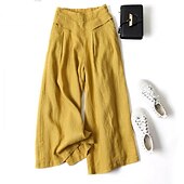 cheap Wide Leg &amp; High Waisted-Women&#039;s Normal Wide Leg Classic Flowy Full Length Natural Wide Leg Classic Basic Inelastic Causal Daily Wear Black White Yellow Navy Blue Fall Winter Loose Fit