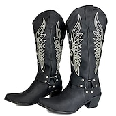 levne Cowboy &amp; Western Boots-pánské černé westernové kovbojské boty – vyšívaný design s popruhem a kovovými cvočky, ideální pro rodeo, ranč a běžné nošení