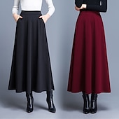 tanie Zwykłe spódnice-Damskie Spódnica Linia A Huśtawka Elegancja Moda Midi Wysoka talia Spódnice Solidne kolory Kieszeń Ulica Codzienny Wino Czarny Czerwony Zima Poliester
