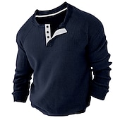 billiga Casual Henley T-shirt-Herr Waffle Henley Shirt Henleytröja T-shirts Långärmad tröja Slät Henley Sport Arbetskläder Långärmad Button-Down Kläder Mode Streetwear Ledigt