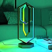 Недорогие ночники-Современные настольные лампы RGB с регулируемой яркостью, многоугольная светодиодная настольная лампа с пультом дистанционного управления и приложением управления для спальни, гостиной, офиса,