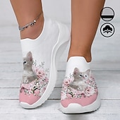 economico Sneakers da donna-adorabili sneaker da donna con motivo floreale a gattino – scarpe casual traspiranti slip-on con simpatica stampa a gatto, perfette per il comfort e lo stile quotidiano