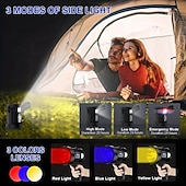abordables Luces de trabajo-Linterna con foco recargable, foco ultrabrillante de 200000 lúmenes con soporte con 3 modos principales y 4 filtros de color, foco LED portátil para exteriores, cable USB incluido, apto para