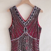 olcso Öltözetek-Retró Ordító 20-as évek 1920-as évek Flapper ruha Szerepjáték Jelmezek Felszerelések A nagy Gatsby Esküvői Vendég Flitter Rojt Női Karácsony Mindszentek napja Farsang Halloween Buli / Este Esküvői