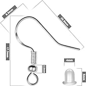 economico kit per la creazione di perline-Ganci per orecchini in argento sterling 100 pezzi/50 paia di fili per le orecchie ganci per pesci parti di gioielli ipoallergenici con 100 pezzi posteriori per orecchini in silicone trasparente