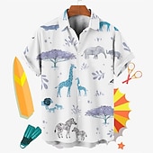 olcso Madarak és állatok-Férfi Állat Fa Zsiráf Ing Hawaii ing Aloha ing Rövid ujjú Ing Térfogatcsökkenés Tropikus Divat Hawaii Utca Hétköznapi Hawaii Sárga Medence Szürke S M L