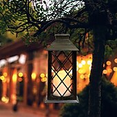 cheap Landscape Lights-Vintage Solar Pendant Lamp Hollow Solar Portable Lamp Outdoor Courtyard Lamp Decorative Lamp Candle Lamp 1PC for Halloween
