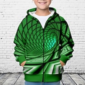 billiga Pojkens 3D Vision &amp; Geometri-Pojkar 3D Grafisk Huvtröja Kappa Ytterkläder Långärmad 3D-tryck Höst Vinter Mode Streetwear Häftig Polyester Barn 3-12 år Utomhus Ledigt Dagligen Normal