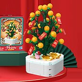 お買い得  組立ておもちゃ-オレンジツリー新年チャイナシックギフト鉢植え子供 DIY 組み立てられた小さな粒子ビルディングブロックのおもちゃ