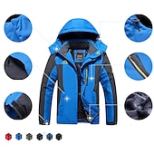 baratos Casacos &amp; Sobretudos para Homem-Homens Casaco com capuz Jaqueta de Trilha Jaqueta de Esqui Jaqueta de Chuva Ao ar livre Roupa Diária Quente Zíper Bolsos Inverno Bloco de cor Moda Roupa de rua Com Capuz Padrão Preto Vermelho Azul