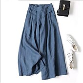 cheap Wide Leg &amp; High Waisted-Women&#039;s Normal Wide Leg Classic Flowy Full Length Natural Wide Leg Classic Basic Inelastic Causal Daily Wear Black White Yellow Navy Blue Fall Winter Loose Fit