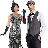 olcso Öltözetek-Retró Ordító 20-as évek 1920-as évek Flapper ruha Felszerelések Mellény A nagy Gatsby Úriember Esküvői Vendég Flitter Rojt Jelmez Férfi Női Újév Álarcos mulatság Parti Diákbál Esküvői fogadás