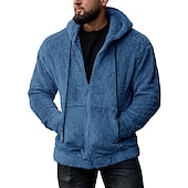 baratos camisolas de lã-Homens Moletom Full Zip Hoodie Casaco com capuz Fuzzy Sherpa Preto Verde Tropa Azul Cinzento Com Capuz Tecido Bolsos Desportos e Ar livre Diário Feriado Roupa de rua Legal Casual Outono &amp; inverno
