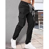 voordelige Cargobroeken-Voor heren Cargohosen Cargo-broek Zak Trekkoord Elastische taille Effen Comfort Ademend Buiten Dagelijks Uitgaan Modieus Casual Donker kaki Zwart