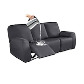 abordables Funda para sillón reclinable-Fundas reclinables impermeables, funda de sofá suave antideslizante color burdeos con bolsillo para sofá de 1/2/3/4 plazas, protector de muebles reclinables de jacquard elástico de licra lavable para