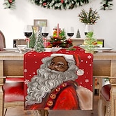 baratos Decoração de Natal-corredor de mesa vermelho, decoração de mesa sazonal em estilo fazenda de férias de inverno