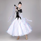 voordelige Ballroom danskleding-Ballroomdansen Kleding Gesplitst Kristallen / Bergkristallen Dames Prestatie Feest Lange mouw Netstof Tule Fluweel