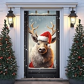 abordables Cubiertas para puertas navideñas-Adornos navideños para puertas, renos, cubiertas para puertas, tapiz para puertas, decoración de cortinas para puertas, telón de fondo navideño, pancarta para puerta de entrada, suministros de