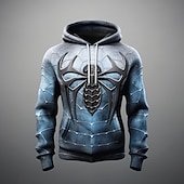 levne 3D vzor-Pánské Grafika Pavouci Kapuce Kapucky Mikina Kapuce Dlouhý rukáv Mikina s kapucí Kapuce Módní 3D tisk Outdoorové sporty Dovolená Streetwear Královská modř Vodní modrá Tisk Přední kapsa Jaro &amp; podzim
