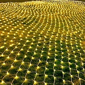 billige Soldrevet-1,5m 3M 6m Lysslynger 96/192/672 LED EL Varm hvit Kjølig hvit Multifarget LED Net Mesh strenglys Halloween Solar Ferie 24 V