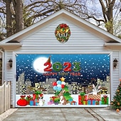 cheap Outdoor Decorations-Christmas Garage Door Banner, Indoor Outdoor Christmas Holidays, Happy Background, Decoration Cover, Christmas Happy New Year Banner, Large Door Cover, Christmas Decoration