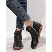abordables Botines-Mujer Botas Tallas Grandes Exterior Diario Botines Botines Invierno Cremallera Tacón Plano Dedo redondo Vintage Casual Zapatos de Paseo Cuero PU Cremallera Plaid Bloque de color Negro Vino Morado