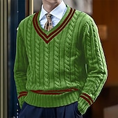 economico maglione pullover da uomo-Per uomo Pullover Maglione Maglione Cavi Maglia Standard Lavorato a maglia Banda A V Contemporaneo moderno Natale Ufficio Abbigliamento Inverno Bianco Giallo M L XL
