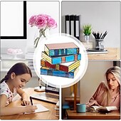cheap Statues-Stained Glass Stacked Books Lamp, Colored Glass Stacked Book Lamp Resin Handicraft Desk Lamp, Christmas Decor Gift