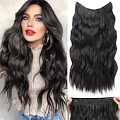 cheap Clip in Extensions-Hair Extensions 20 Inch Long Wavy Blonde Hair Extensions with Invisible Wire Adjustable Size 4 Secure Clips in Hair Extensions for Women