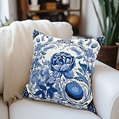abordables style floral &amp; végétal-Taie d&#039;oreiller double face à fleurs sarcelle, taie d&#039;oreiller carrée décorative douce, pour chambre à coucher, salon, canapé, chaise, 1 pièce