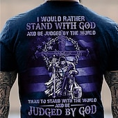 billige Tro T-skjorter-Herre Grafisk Kors Tro Nasjonalflagg T skjorte Christian T-skjorter Kortermet T skjorte 3D-utskrift Crew-hals Skjorte Årgang Mote Designer utendørs Daglig Sport Gul Lysegrønn Blå Vår sommer Klær S M