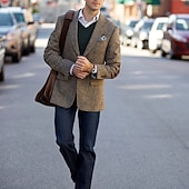  giacca blazer in tweed a spina di pesce da uomo vintage taglie forti vestibilità regolare monopetto due bottoni verde cachi