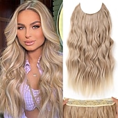 cheap Clip in Extensions-Hair Extensions 20 Inch Long Wavy Blonde Hair Extensions with Invisible Wire Adjustable Size 4 Secure Clips in Hair Extensions for Women