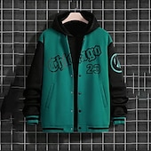voordelige Herenjacks &amp; jassen-Voor heren Bomberjack Overgangsjack Varsity-jas Buiten Vakantie Warm Knop Zak Herfst Winter Kleurenblok Modieus Streetwear Opstaande boord Normaal Appel Groen Zwart Bordeaux Bruin Groen Jacks