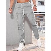 voordelige Cargobroeken-Voor heren Cargohosen Cargo-broek Zak Trekkoord Elastische taille Effen Comfort Ademend Buiten Dagelijks Uitgaan Modieus Casual Donker kaki Zwart