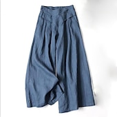 cheap Wide Leg &amp; High Waisted-Women&#039;s Normal Wide Leg Classic Flowy Full Length Natural Wide Leg Classic Basic Inelastic Causal Daily Wear Black White Yellow Navy Blue Fall Winter Loose Fit
