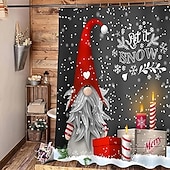 tanie Christmas Bath-szare tło elf zasłona prysznicowa w łazience, urocza świąteczna zasłona prysznicowa ze wzorem płatka śniegu, zimowa świąteczna zasłona łazienkowa, z 12 plastikowymi haczykami