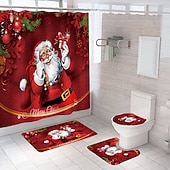 levne Christmas Bath-vánoční koupelnový sprchový závěs, vánoční ozdobný závěs s 12 háčky